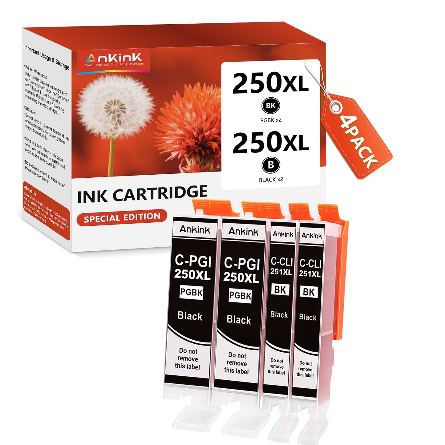 ANKINK Compatible Canon 250XL 251XL Combo Pack Ink Cartridges(2 PGBK, 2 Black)4 PACK