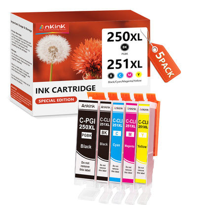 ANKINK Compatible Canon 250XL 251XL Black Color Combo Pack Ink Cartridges 5 PACK