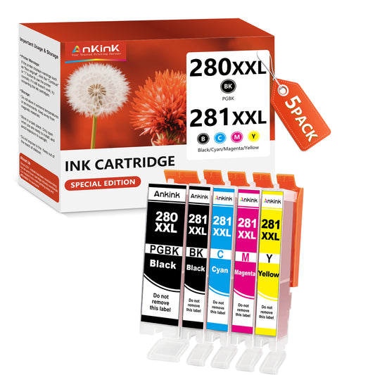 ANKINK compatible Canon PGI-280XL CLI-281XL Black Color Combo Ink Cartridges, 5 PACK