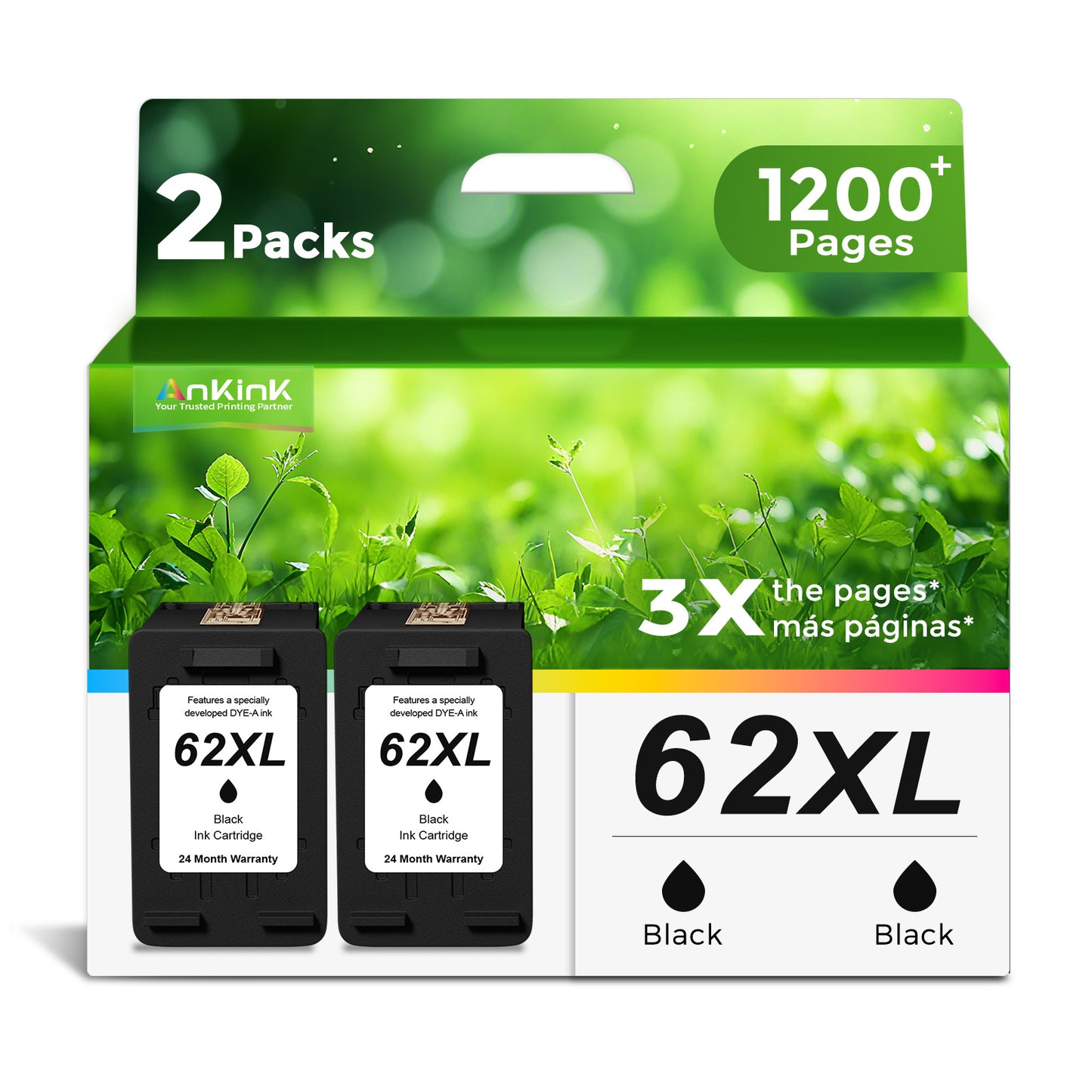ANKINK compatible HP 62 XL Black Cartridges, 2 PACK