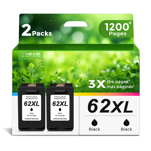 ANKINK compatible HP 62 XL Black Cartridges, 2 PACK