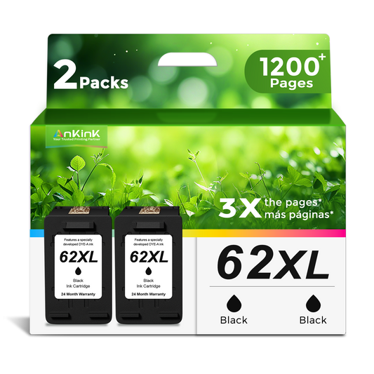 ANKINK Compatible HP 62XL Black Ink Cartridges 2 PACK
