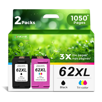 ANKINK Compatible HP 62XL Black Color Combo Pack Ink Cartridges 2 PACK