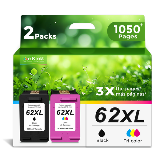 ANKINK Compatible HP 62XL Black Color Combo Pack Ink Cartridges 2 PACK