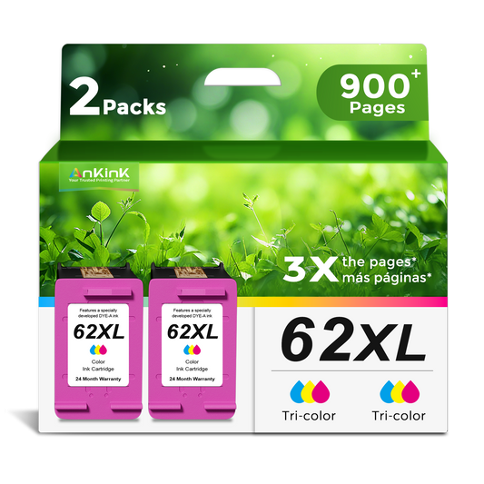ANKINK compatible for HP 62 XL Color Ink Cartridges, 2 PACK