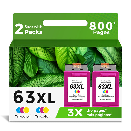 ANKINK Compatible HP 63XL Color Ink Cartridges 2 PACK