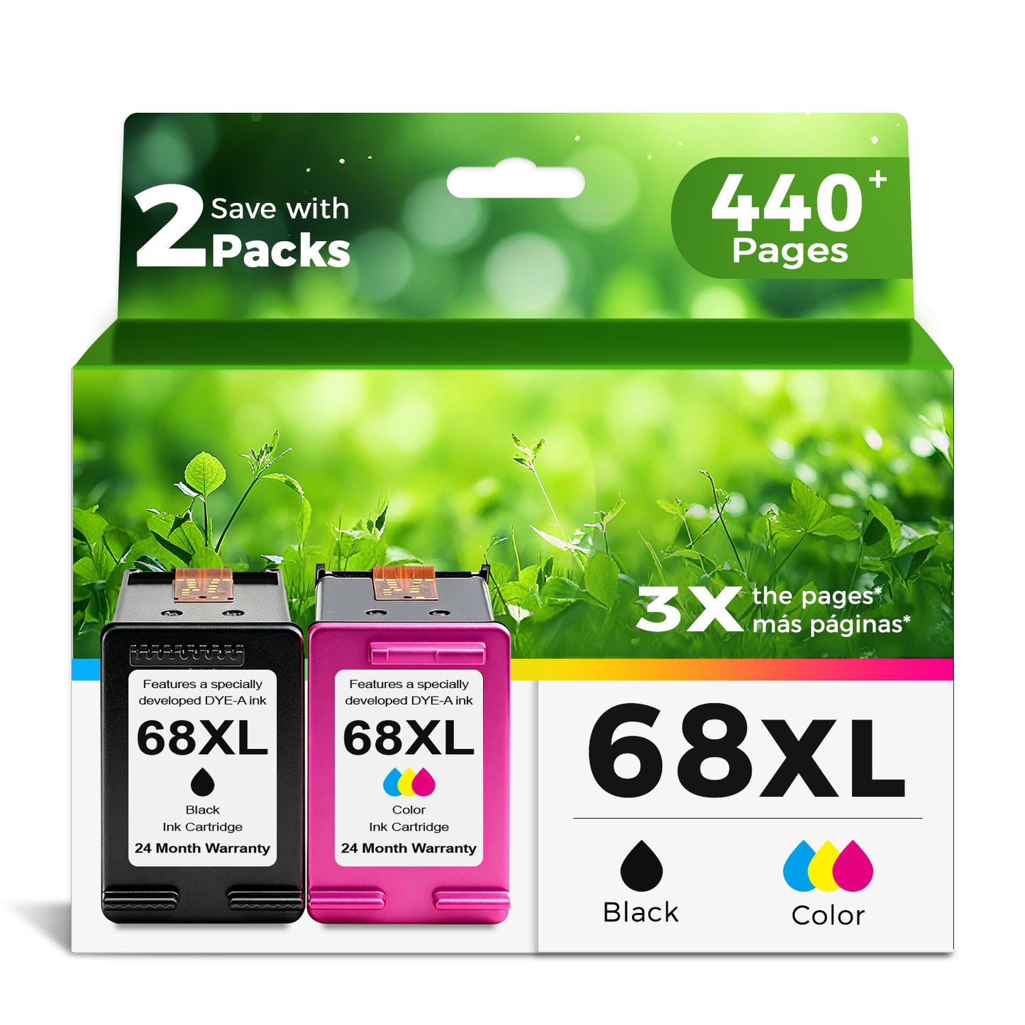 ANKINK Compatible HP 68XL Black Color Combo Pack Ink Cartridges 2 PACK