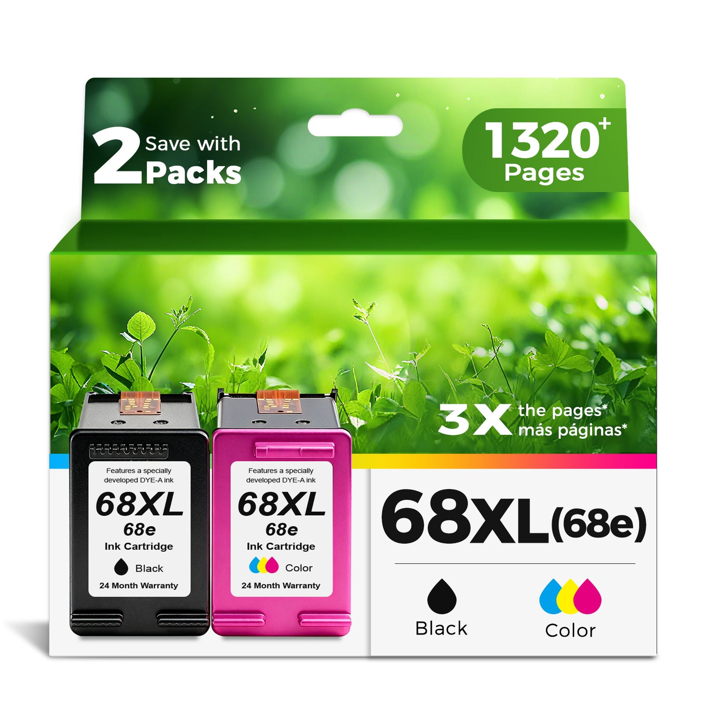 ANKINK Compatible HP 68XL Black Color Combo Pack Ink Cartridges 2 PACK