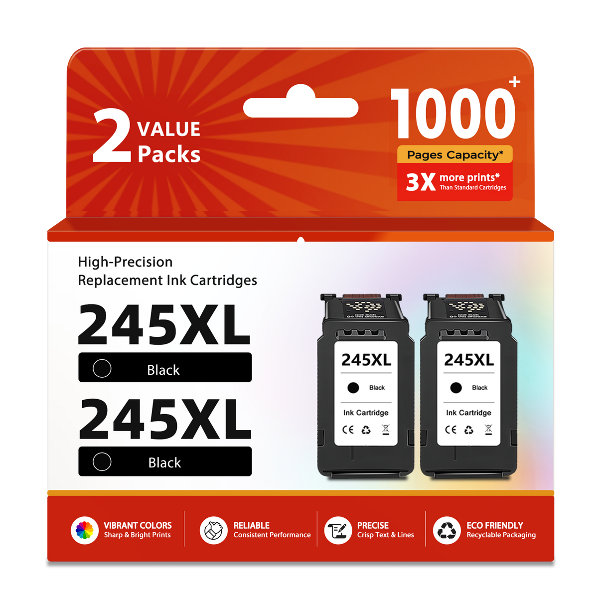 Ecoworld 245XL Black Ink Cartridges Replacement for Canon Ink 245 XL PG245 (2 Pack)