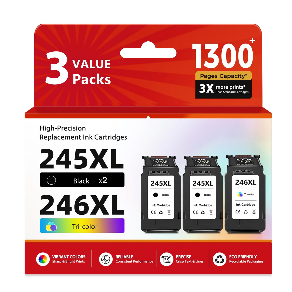 Ecoworld 245XL 246XL 3 Pack Ink Cartridge Replacement for Canon PG 245 CL 246 XL
