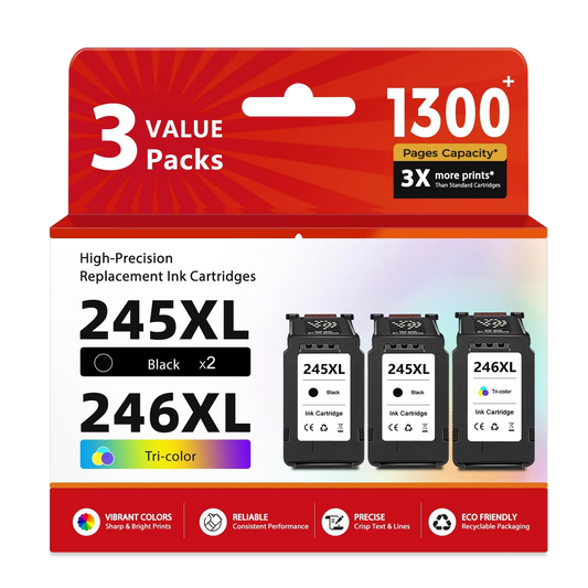 Ecoworld 245XL 246XL 3 Pack Ink Cartridge Replacement for Canon PG 245 CL 246 XL